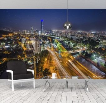 Picture of Night view of Santiago de Chile toward the east part of the city showing the Mapocho river and Providencia and Las Condes districts